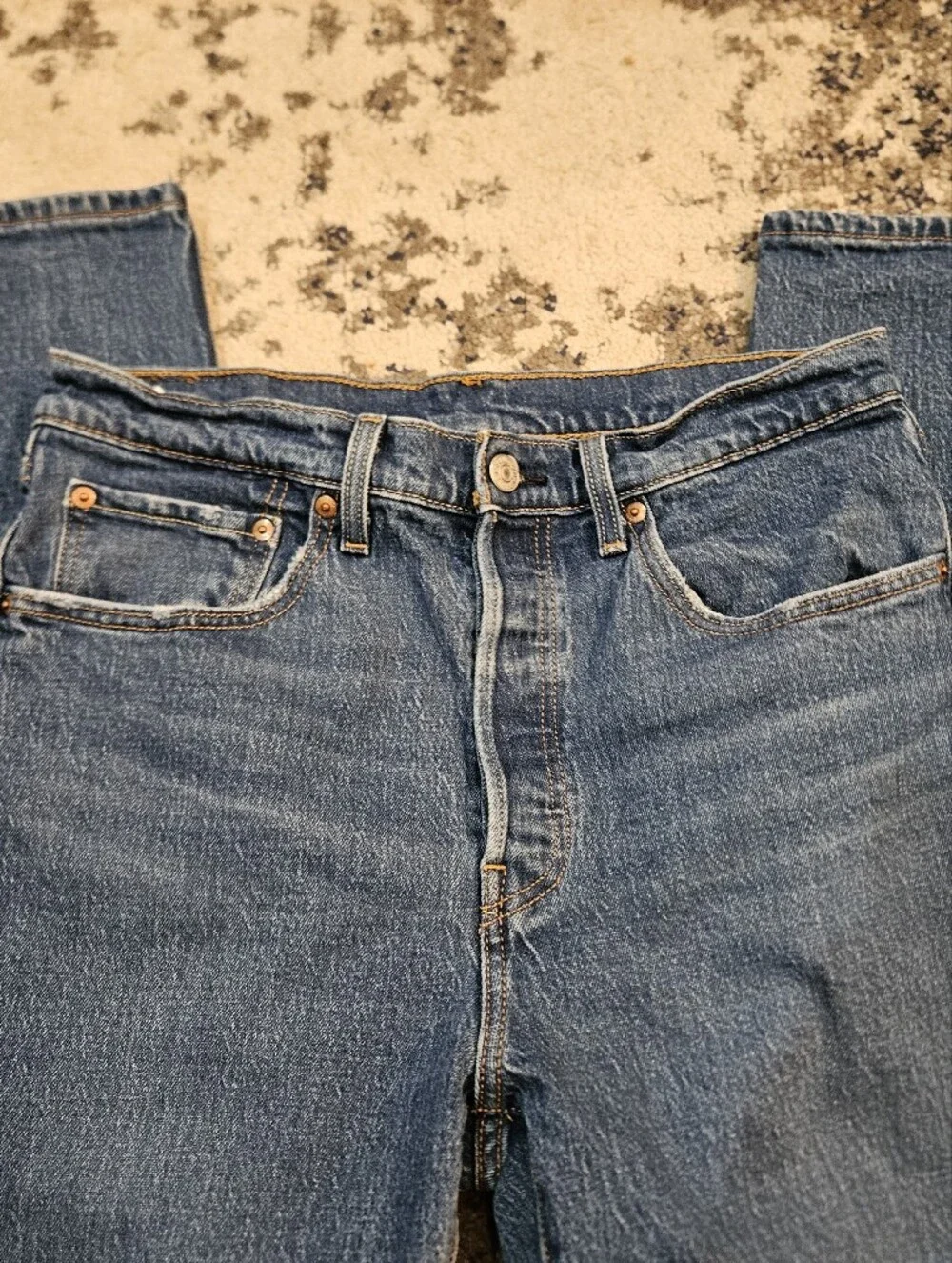 Levi's 501 Button Fly Men's Blue Straight Leg Jeans with Signature Red Tab
